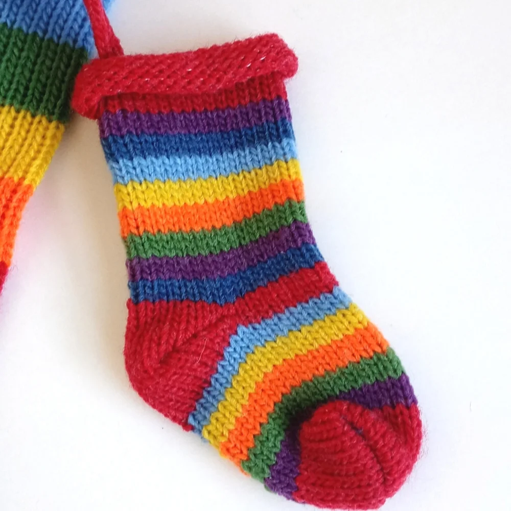 Christmas Rainbow Stripe Knit Stocking With Mini Knit Stocking